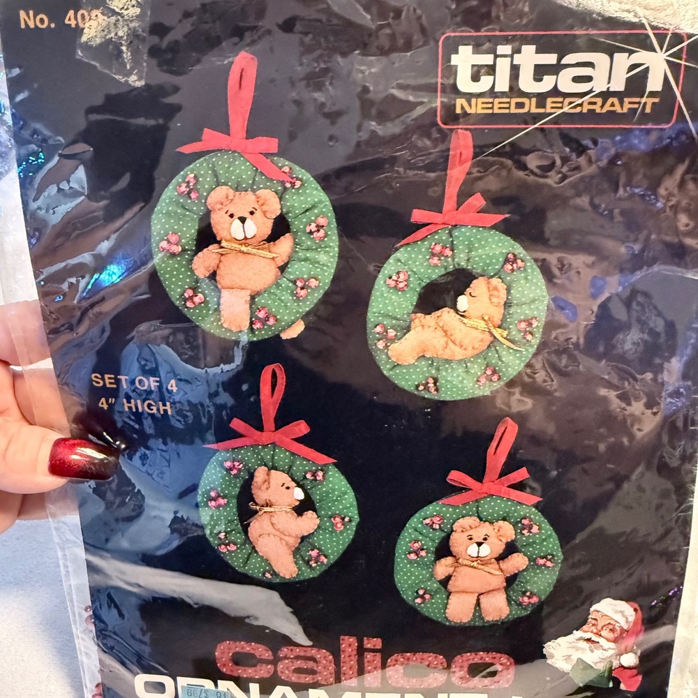 Vintage 1984 Titan Needlecraft Teddy Bear Calico‎ Ornament Kit Sealed